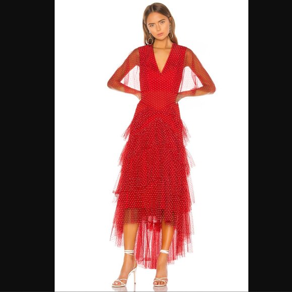 NWT BCBGMAXAZRIA Tiered Polka Dot Gown | Size 0 - Picture 4 of 13